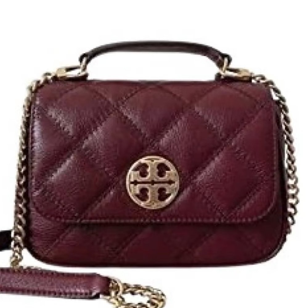 Tory Burch Willa Mini Top Handle Bag Burgundy